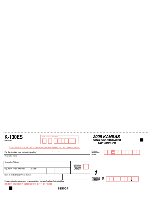 Form K-130es - Kansas Privilege Estimated Tax Voucher - 2009 Printable pdf