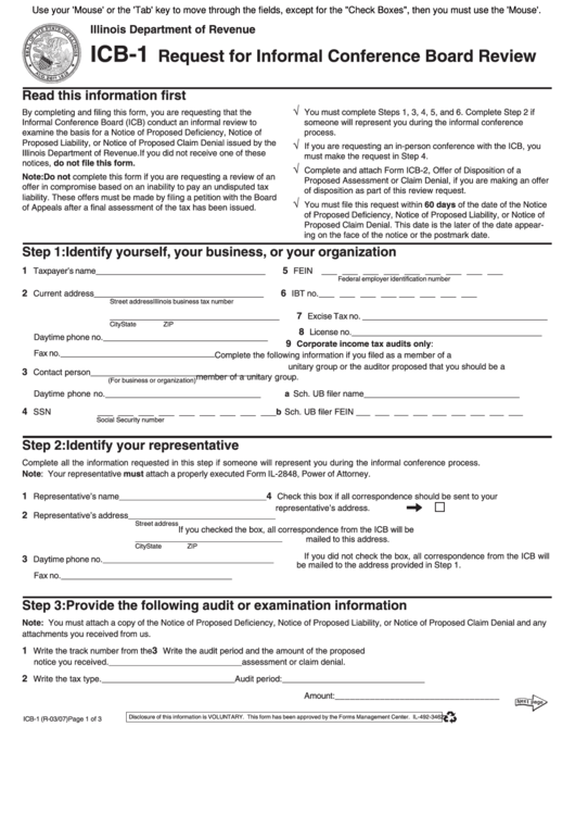 Fillable Form Icb-1 - Request For Informal Conference Board Review - Illinois Printable pdf