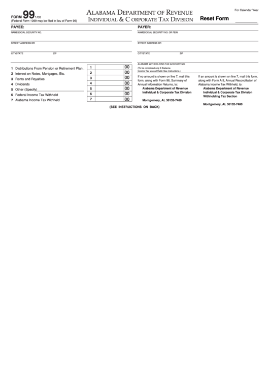 Fillable Form 9 1/00 - Individual & Corporate Tax Division - Alabama Department Of Revenue Printable pdf