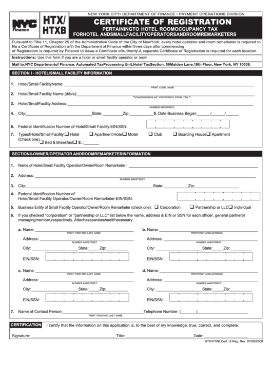 Htxb Certificate Of Registration Template Printable pdf