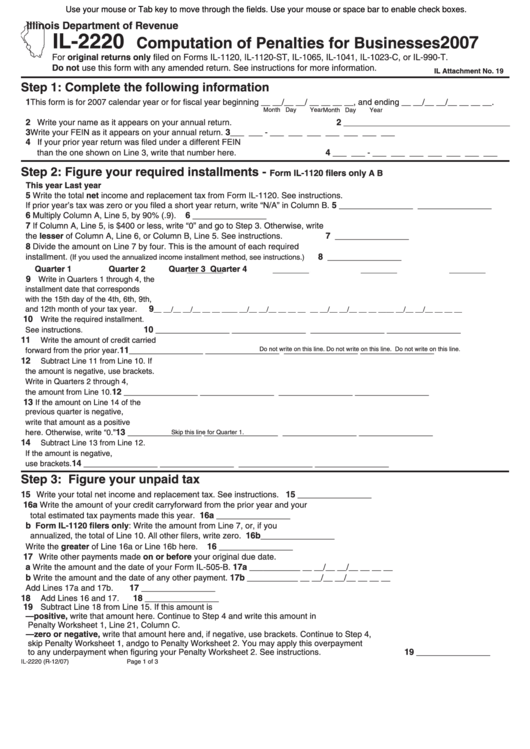 Fillable Form Il-2220 - Computation Of Penalties For Businesses - 2007 Printable pdf
