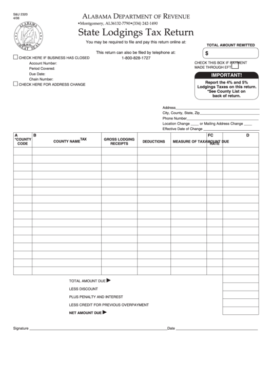 State Lodgings Tax Return Form - Alabama Department Of Revenue
