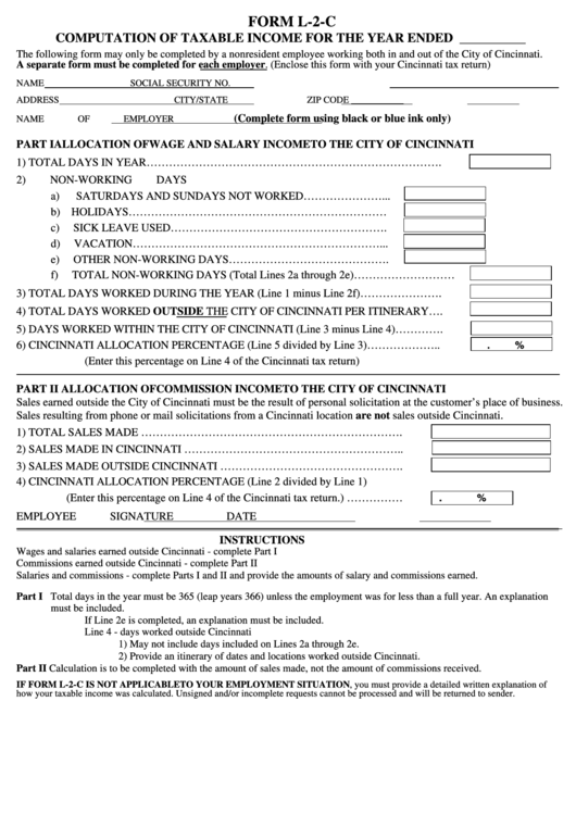 Fillable Form L-2-C - Computation Of Taxable Income For The Year Ended Printable pdf