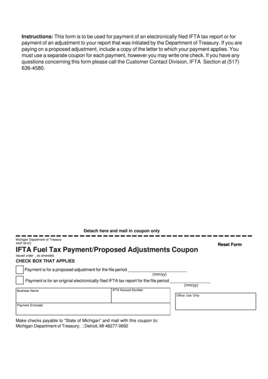 Fillable Form 4497 - Ifta Fuel Tax Payment/proposed Adjustments Coupon - 2007 Printable pdf