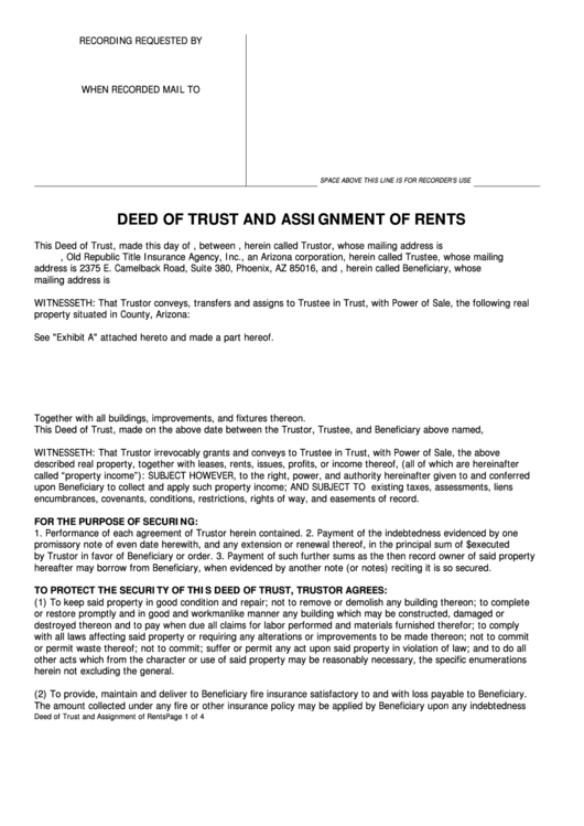 short form deed of trust and assignment of rents pdf