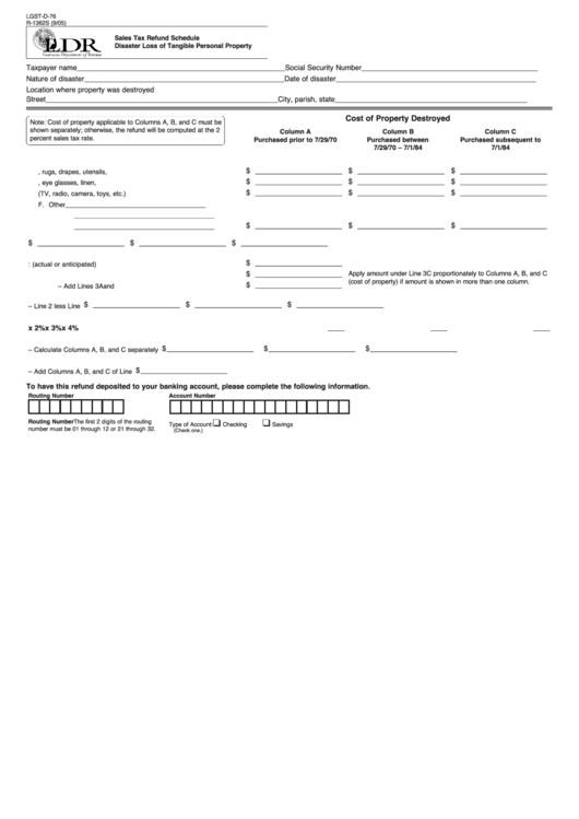 Fillable Form R-1362s - Sales Tax Refund Schedule Disaster Loss Of Tangible Personal Property Printable pdf