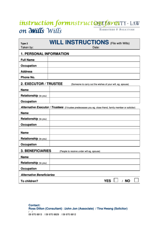 Qcl Will Instruction Form Printable pdf
