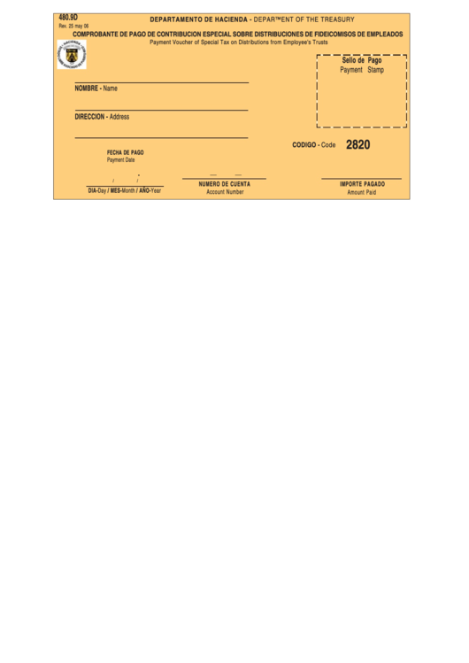 480.9d - Payment Voucher Of Special Tax On Distributions From Employee