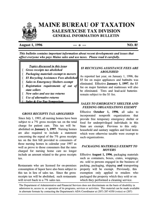 Sales And Use Tax Symposium Form - Maine Bureau Of Taxation Printable pdf