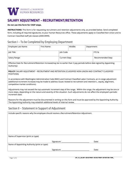 Salary Adjustment Form - Recruitment/retention