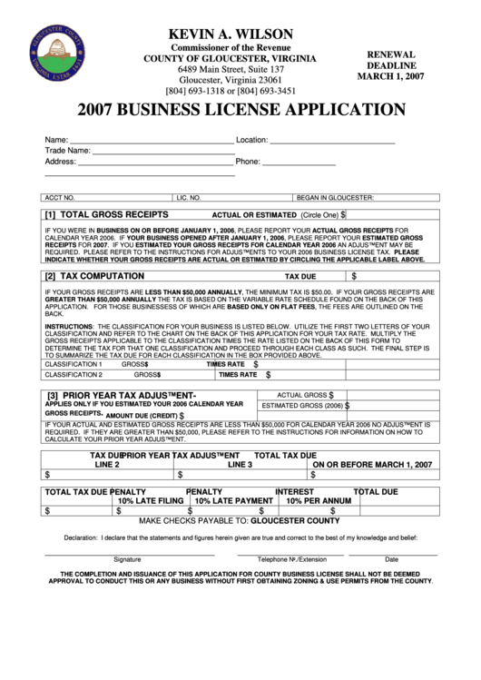 2007 Business License Application Form - Virginia Printable pdf