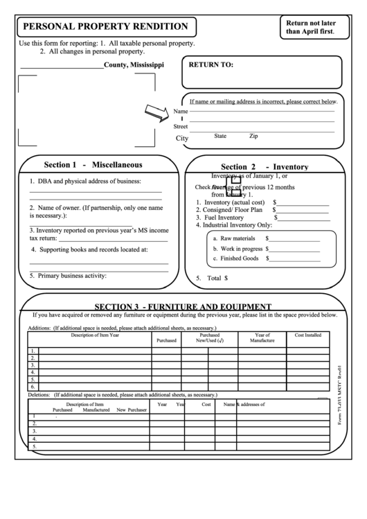 Personal Property Rendition Form Printable pdf