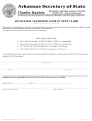 Application For Reservation Of Entity Name Form - Arkansas Secretary Of State