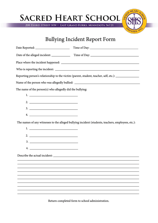 Bullying Incident Report Form Printable pdf