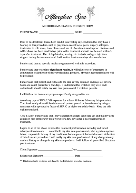 Microdermabrasion Consent Form - Afterglow Spa Printable pdf