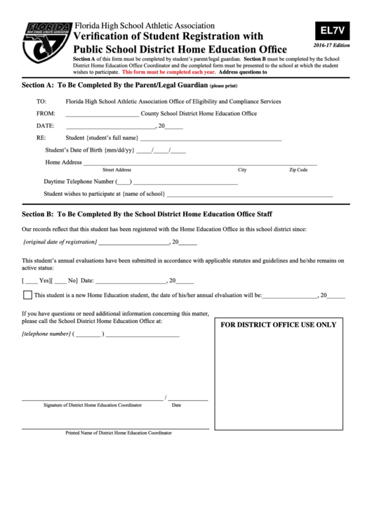 Verification Of Homeschool Registration Form Printable pdf