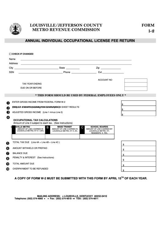 Fillable Form I2 Annual Individual Occupational License Fee Return printable pdf download
