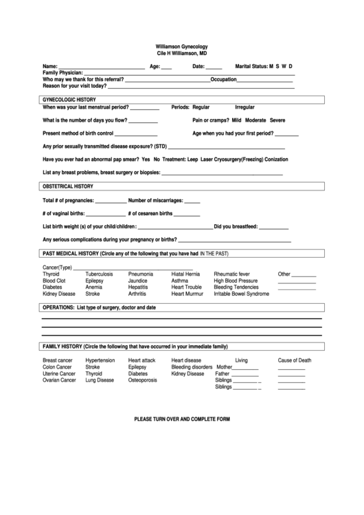 W.g. History Form Printable pdf