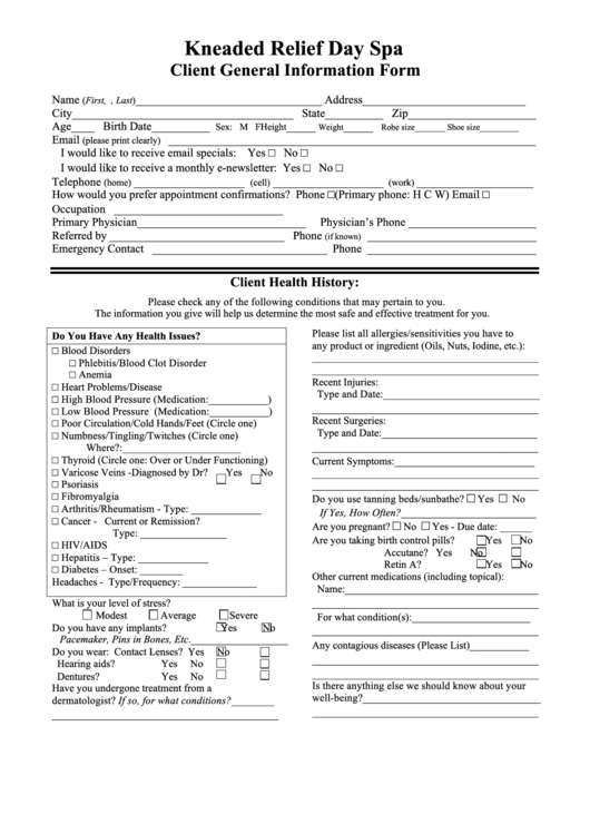 Client General Information Form Printable pdf