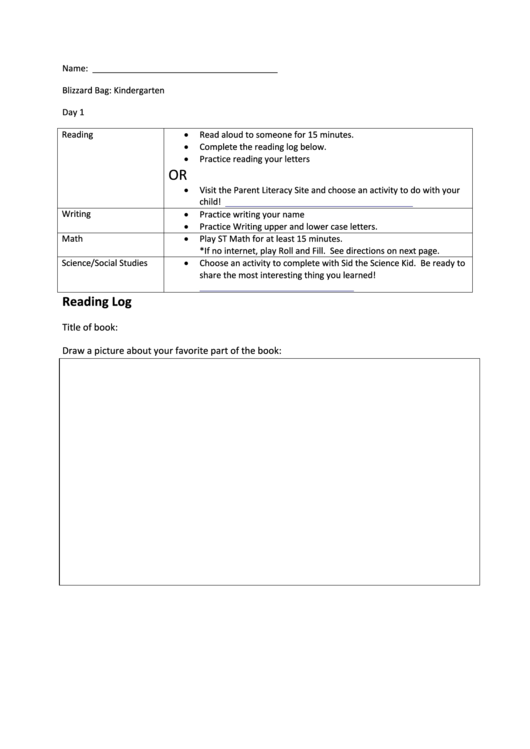 Kindergarten Activity Sheet - Reading, Writing Math & Science/social Studies Printable pdf