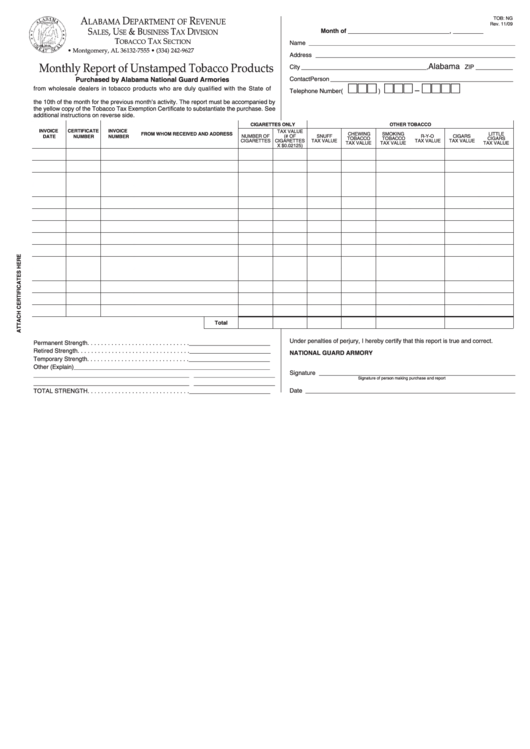 Fillable Monthly Report Of Unstamped Tobacco Products Form Printable pdf