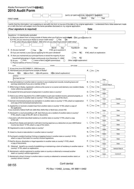 Form 08155 Audit Alaska Permanent Fund Dividend 2009 printable