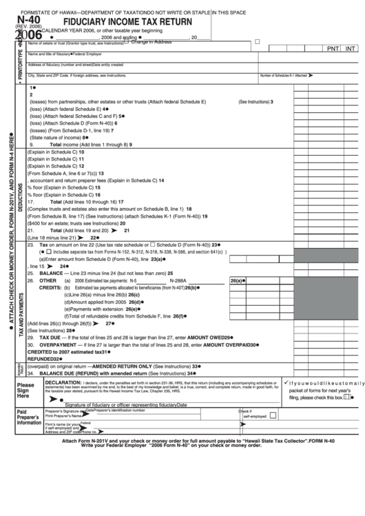 Form N-40 - Fiduciary Income Tax Return - 2006 Printable pdf