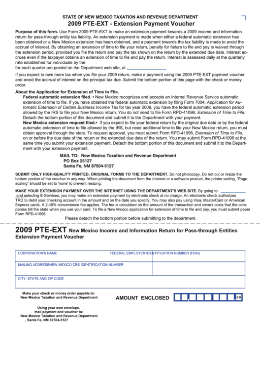 Form Pte-Ext - Extension Payment Voucher - 2009 Printable pdf