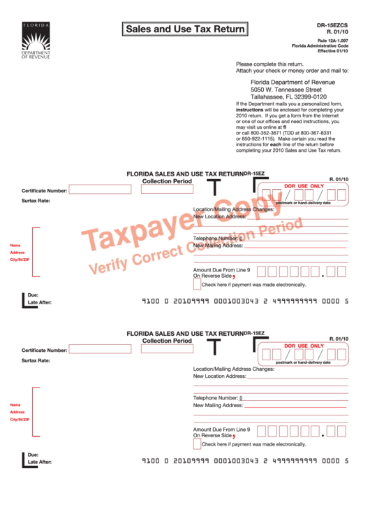 Form Dr-15ezcs Sales And Use Tax Return Florida Printable pdf