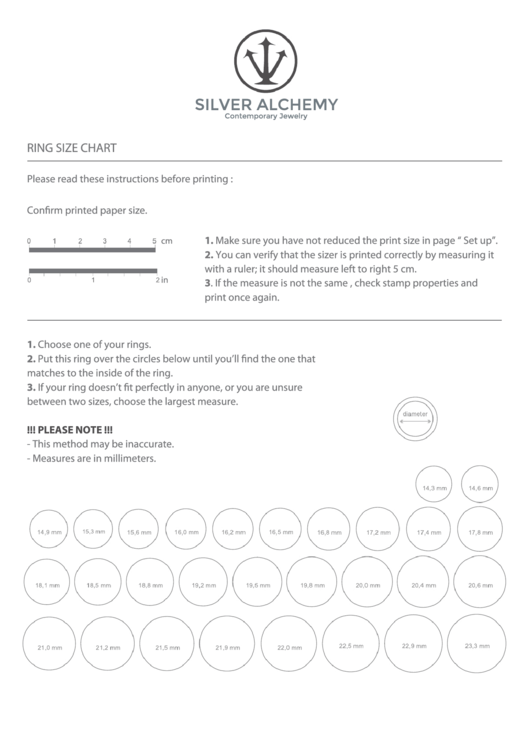 Silver Alchemy Ring Size Chart Printable pdf