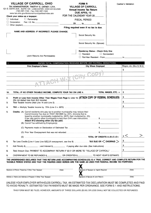 Form R - Annual Income Tax Return Printable pdf