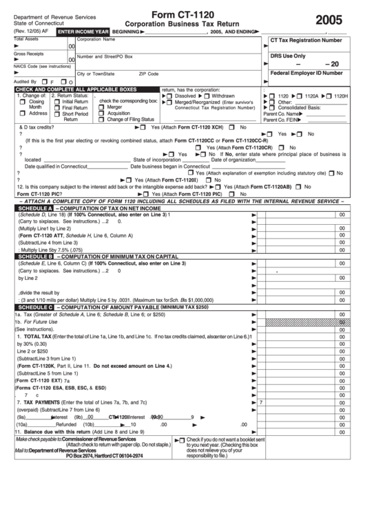 Form Ct-1120 - Corporation Business Tax Return - 2005 Printable pdf