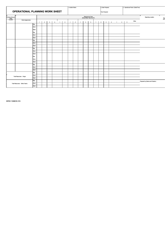 Ics Form 215 - Operational Planning Worksheet Printable pdf