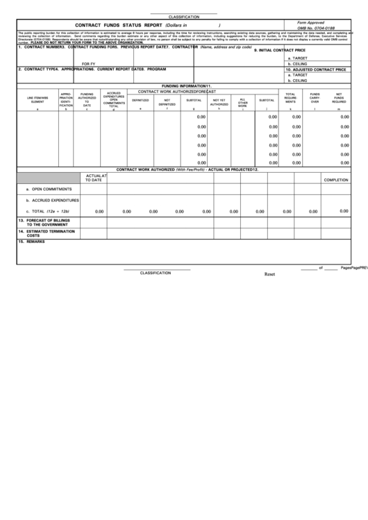 Fillable Contract Funds Status Report 1998 Printable pdf