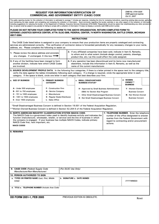 Fillable Request For Information/verification Of Commercial And Government Entity Code Printable pdf