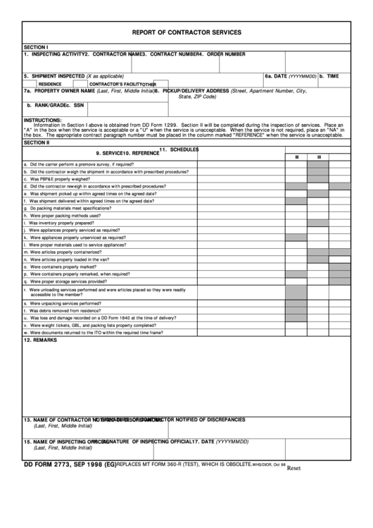 Fillable Report Of Contractor Services Printable pdf