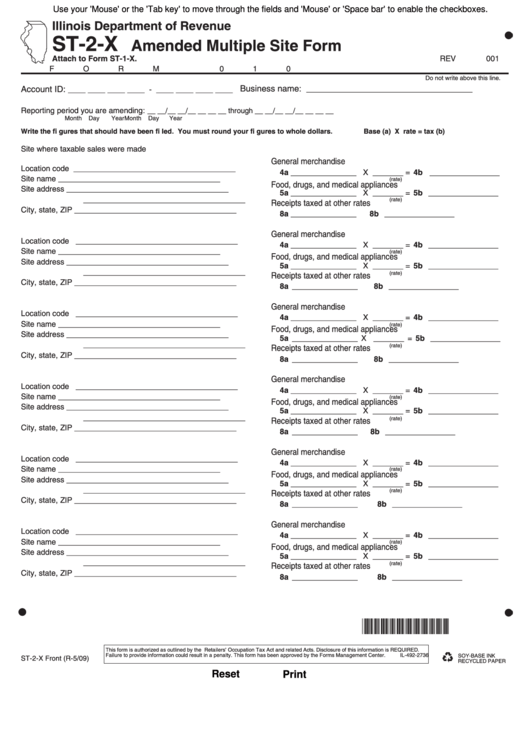 Fillable Form St-2-X - Amended Multiple Site - Illinois Printable pdf