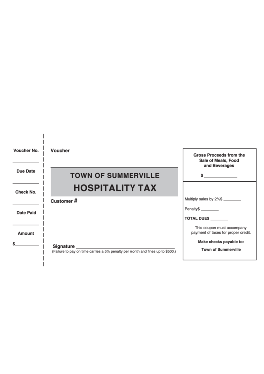 Town Of Summerville Hospitality Tax Voucher Printable pdf