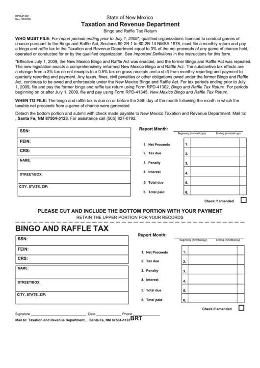 Form Rpd-41302 - Bingo And Raffle Tax Return Printable pdf
