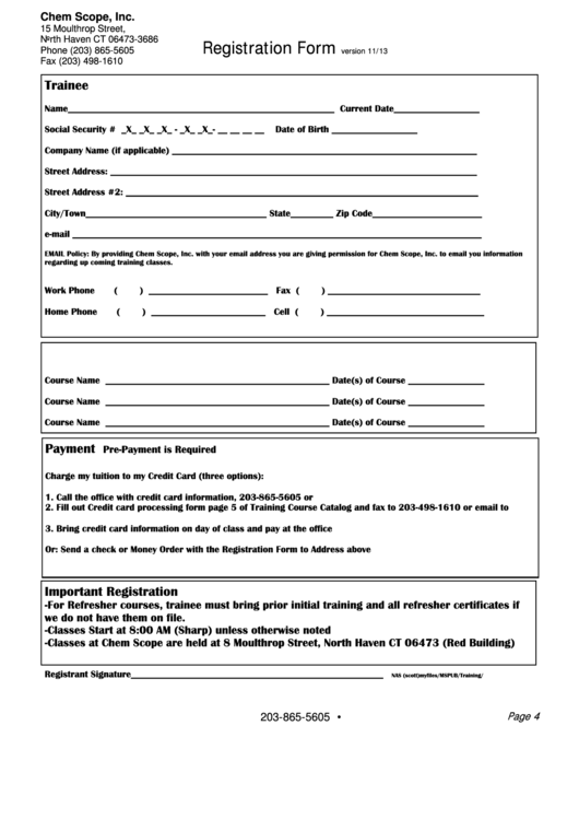 Registration Form - Chem Scope, Inc. Printable pdf