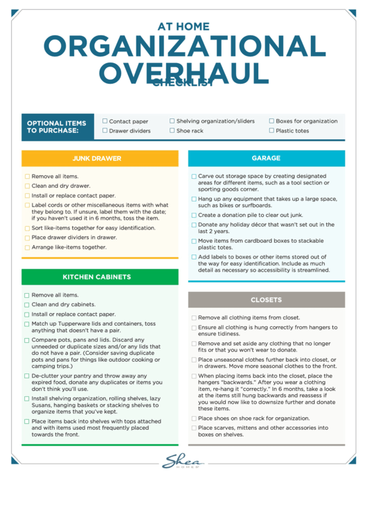 Organizational Overhaul Checklist Form Printable pdf