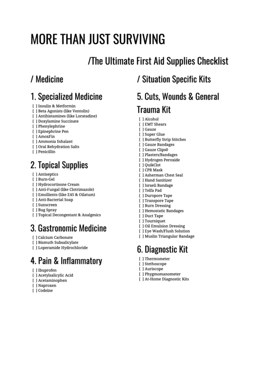 The Ultimate First Aid Supplies Checklist Form Printable pdf