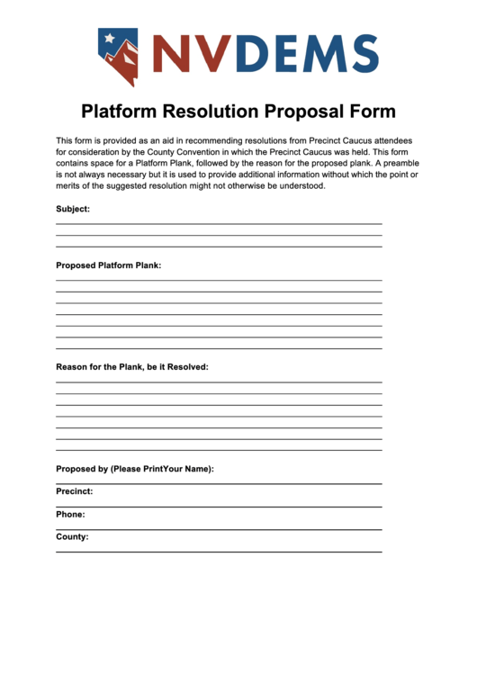 Platform Resolution Proposal Form (Sample) Printable pdf