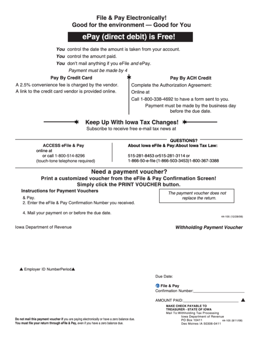 Withholding Payment Voucher - Iowa Department Of Revenue - 1008 Printable pdf