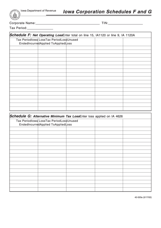 Form 42-020a - Iowa Corporation Schedules F And G - 2002 Printable pdf