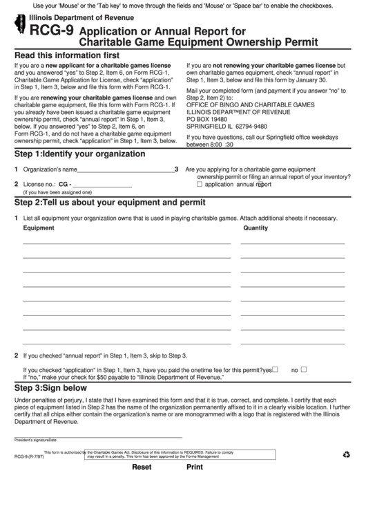 Fillable Form Rcg-9 - Application Or Annual Report For Charitable Game Equipment Ownership Permit Printable pdf