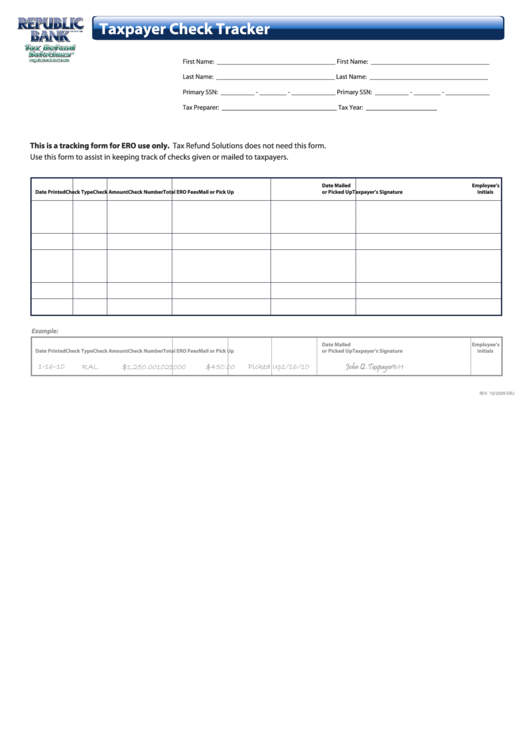 Taxpayer Check Tracker Printable pdf