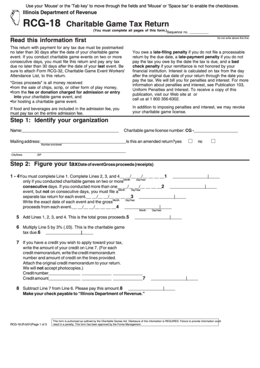 Fillable Form Rcg-18 - Charitable Game Tax Return Printable pdf
