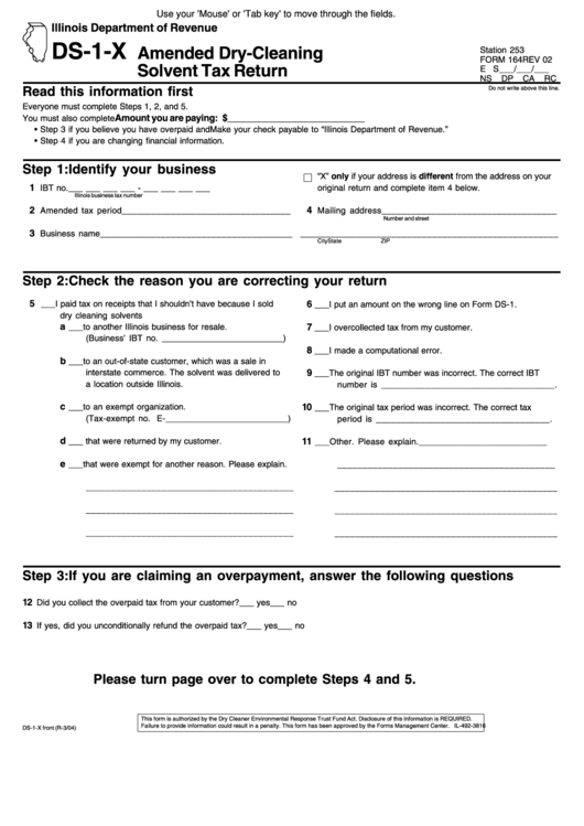 Fillable Form Ds-1-X Amended Dry-Cleaning Solvent Tax Return - Illinois Printable pdf
