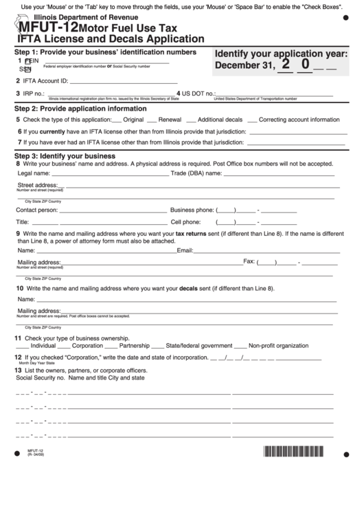 Fillable Form Mfut12 Motor Fuel Use Tax Ifta License And Decals